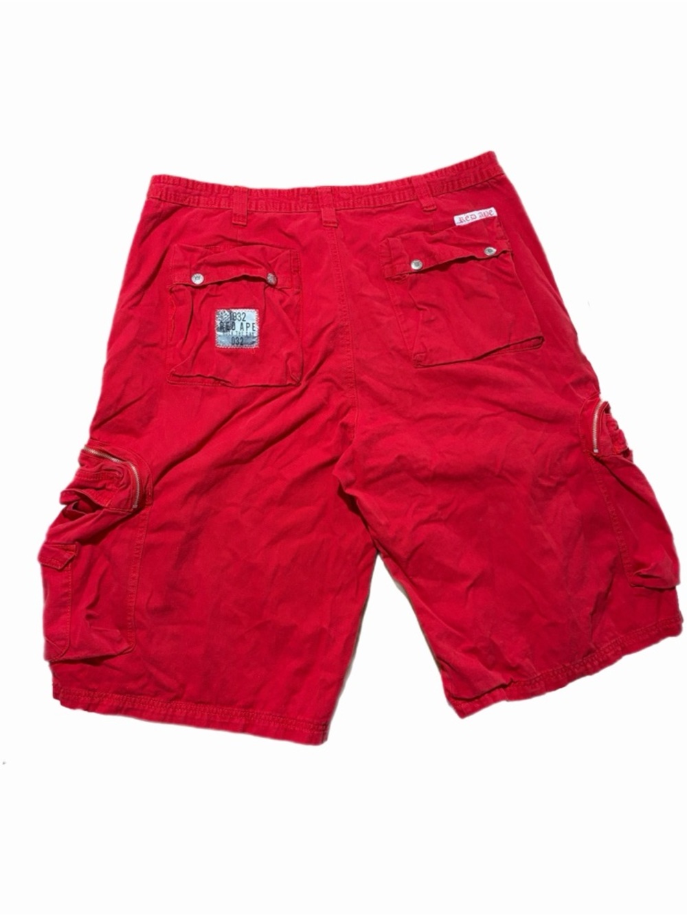 Red Ape Shorts Mens 44 Red Cargo Cotton Canvas Utility Pockets Zip Baggy